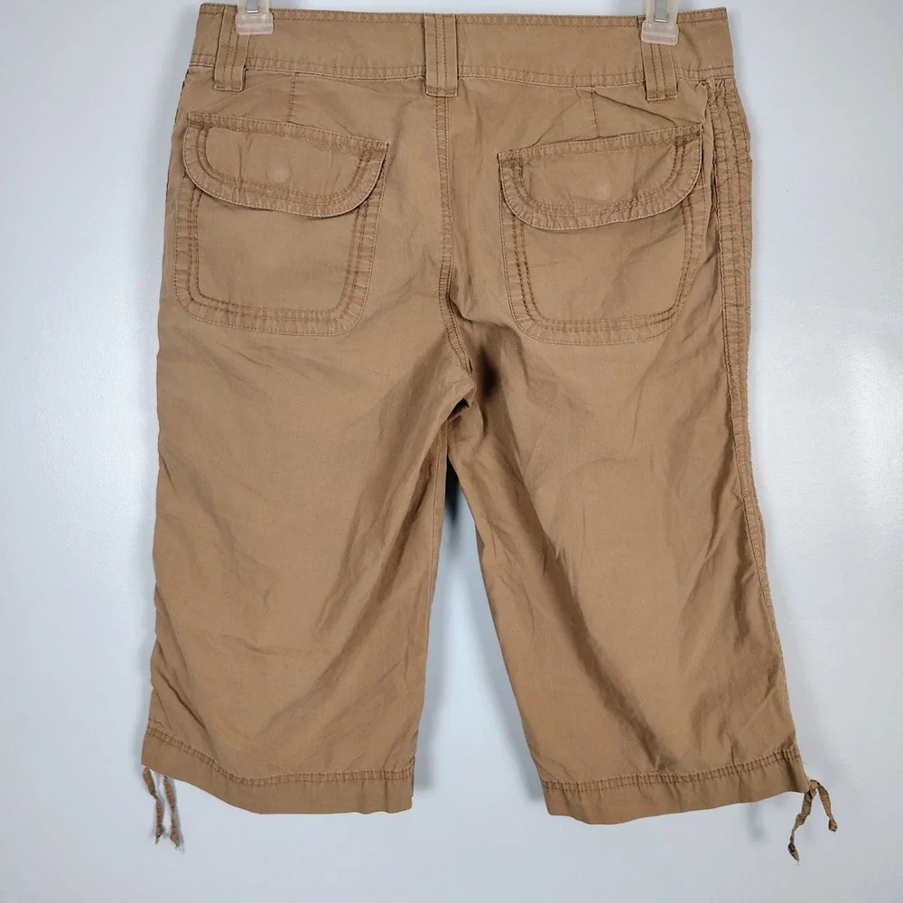 Gap Womens Tan Khaki Cotton Cargo Capri Pants Ruched Tie Hem Size 10